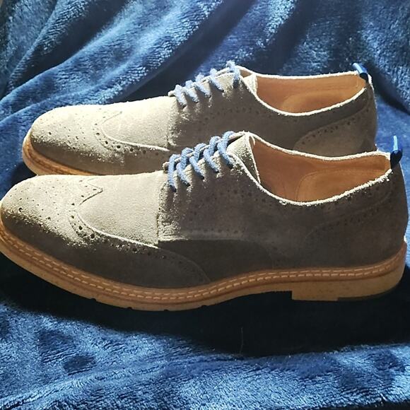 JOHNSTON MURPHY PEARCE SUEDE WINGTIP GREEN GRAY DERBY OXFORDS MENS 9.5 GUC - Picture 2 of 16